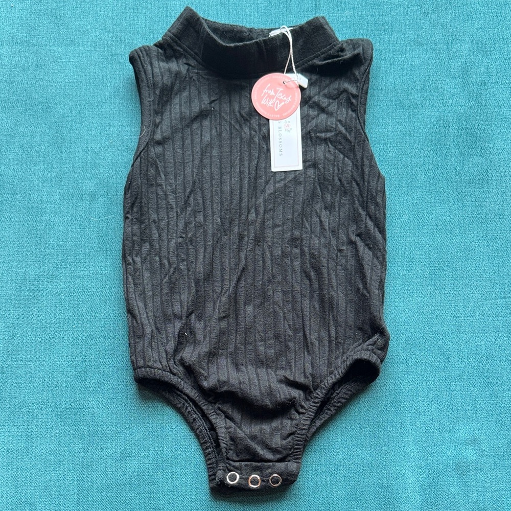 Baileys Blossoms Black Ribbed Kids Bodysuit